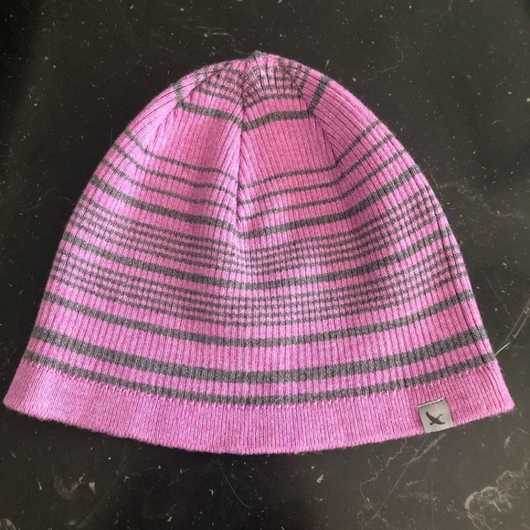 Eddie Bauer Accessories - Eddie Bauer Pink and Grey Striped Beanie Hat Cap
